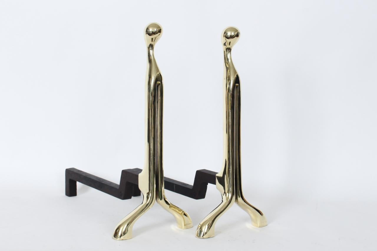 American Pair of Nancy Ruben for Virginia Metalcrafters Brass Andirons, Circa 1970's