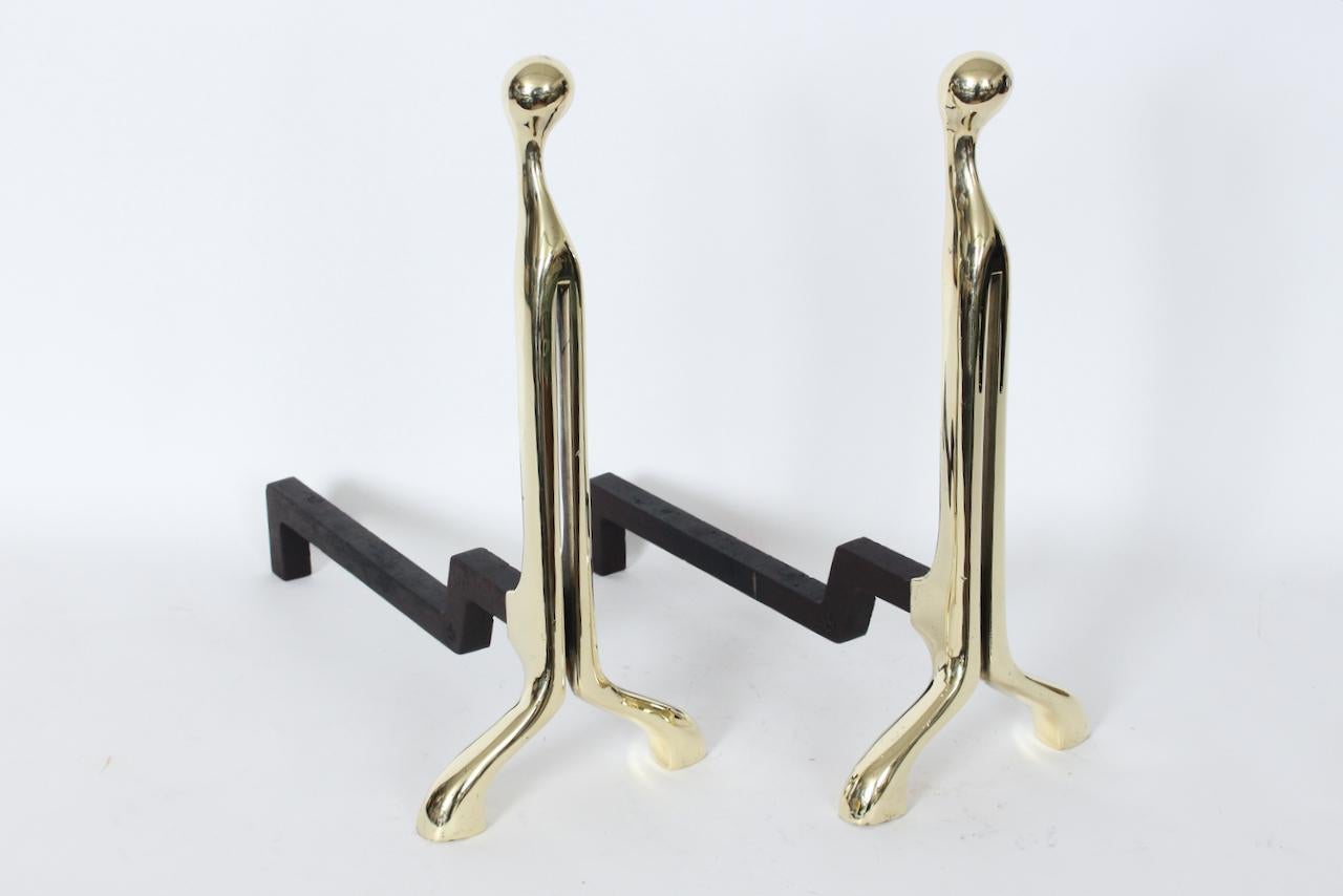 Cast Pair of Nancy Ruben for Virginia Metalcrafters Brass Andirons, Circa 1970's