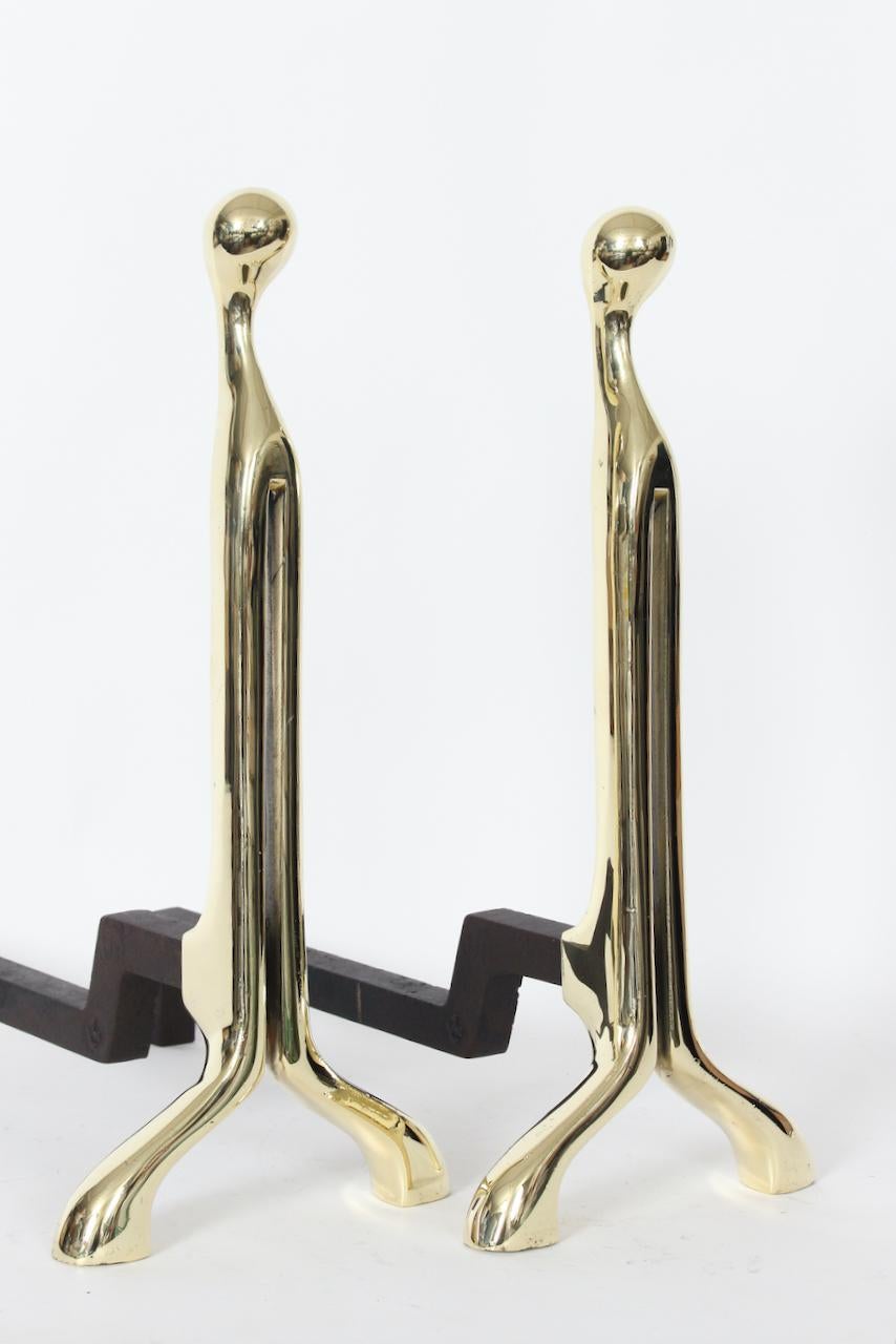 Pair of Nancy Ruben for Virginia Metalcrafters Brass Andirons, Circa 1970's In Good Condition In Bainbridge, NY