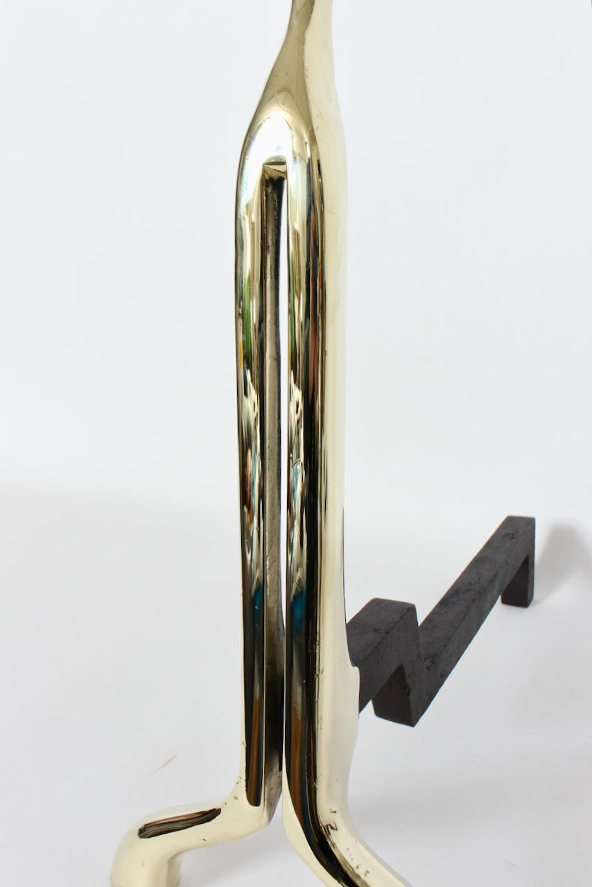 Pair of Nancy Ruben for Virginia Metalcrafters Brass Andirons, Circa 1970's 2