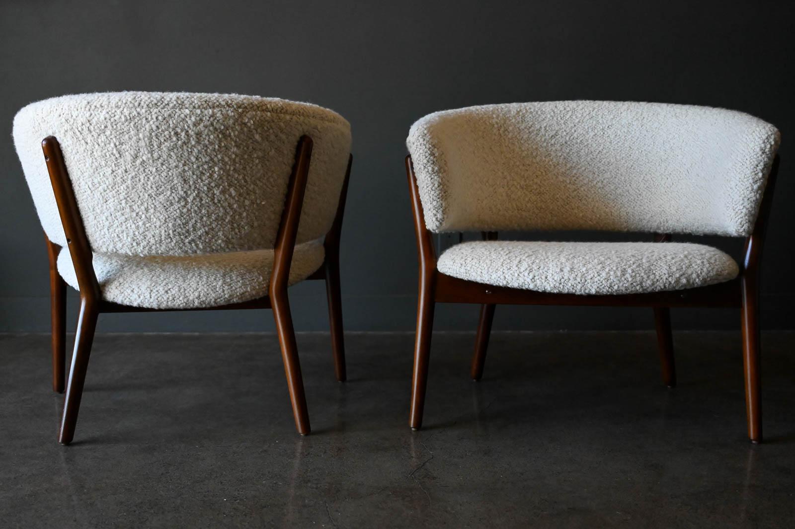 Pair of Nanna Ditzel Model 83 Lounge Chairs in Pierre Frey Wool Bouclé, 1952 6