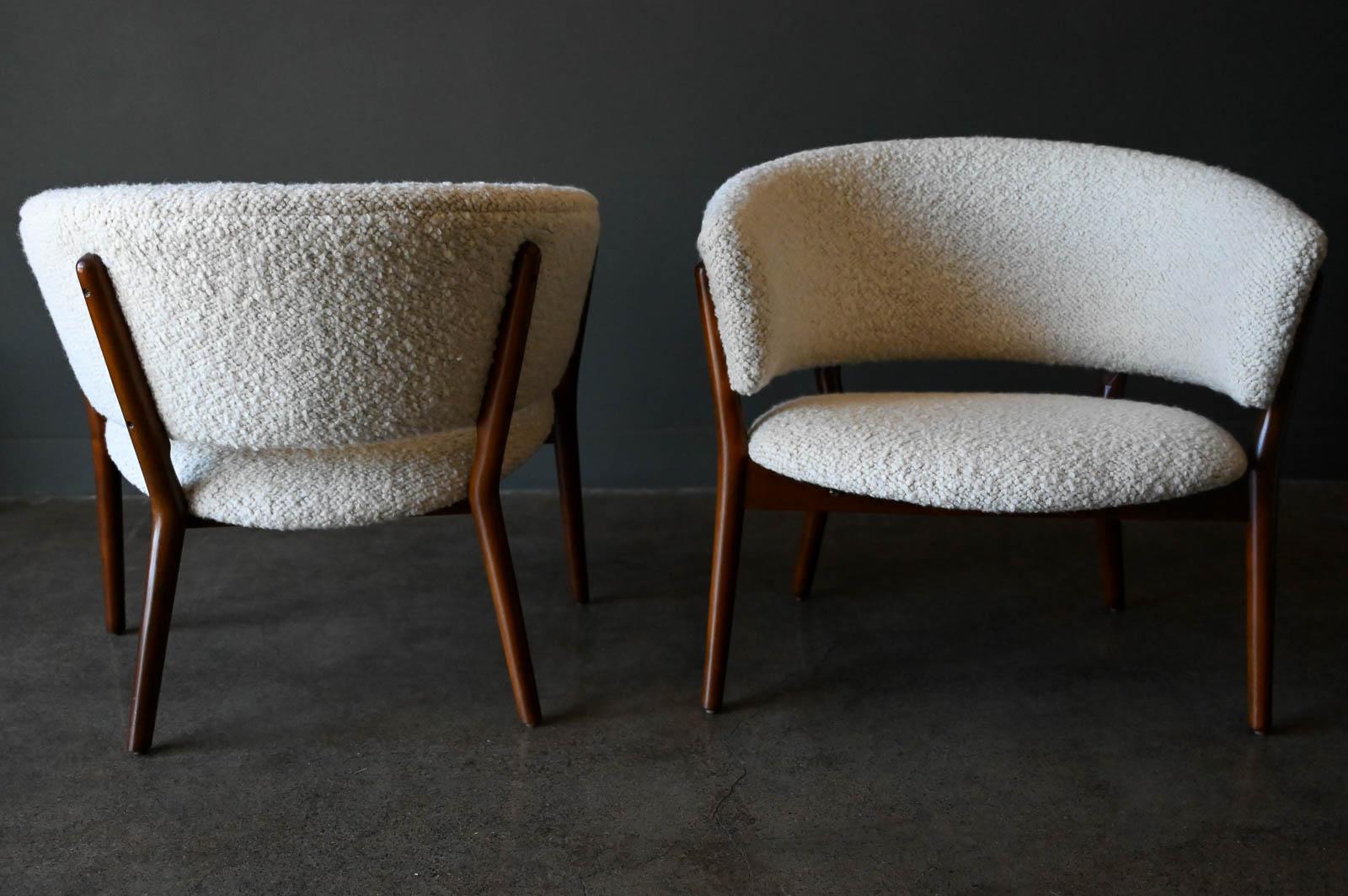 Pair of Nanna Ditzel Model 83 Lounge Chairs in Pierre Frey Wool Bouclé, 1952 For Sale 7
