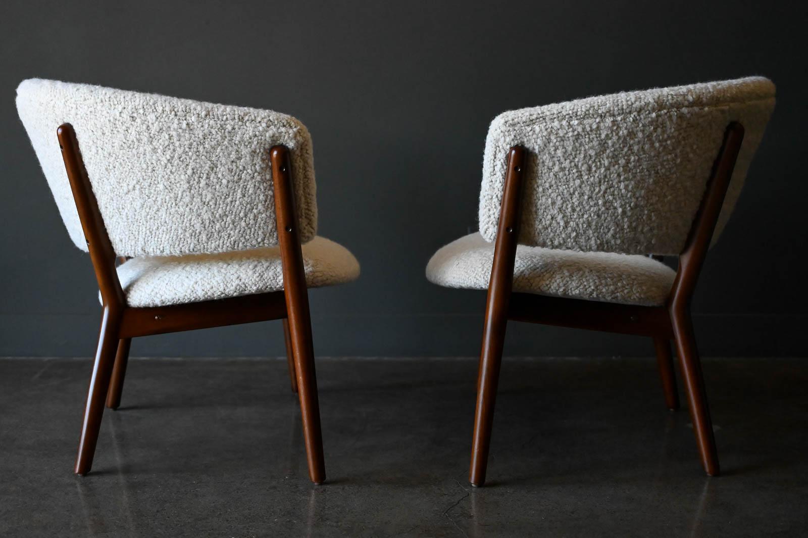 Pair of Nanna Ditzel Model 83 Lounge Chairs in Pierre Frey Wool Bouclé, 1952 For Sale 1