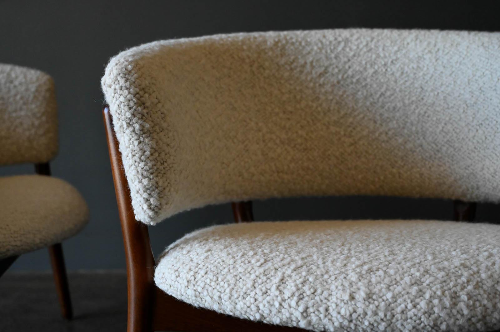 Paire de chaises longues Nanna Ditzel modèle 83 en laine bouclée Pierre Frey, 1952 en vente 2