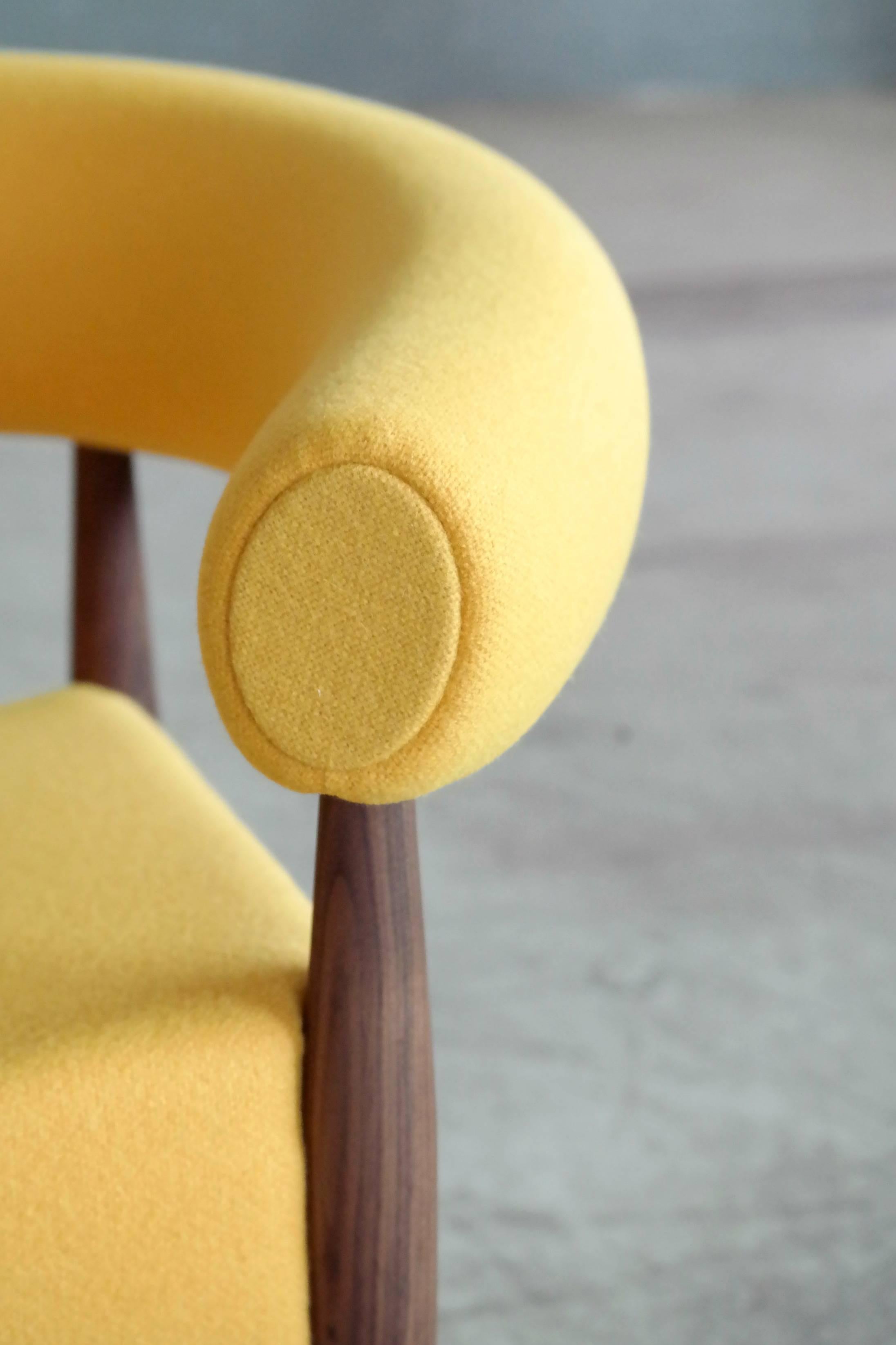 Mid-Century Modern Pair of Nanna Ditzel Ring Chairs in Walnut and Wool for GETAMA