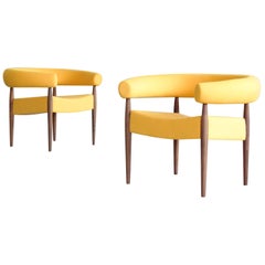 Pair of Nanna Ditzel Ring Chairs in Walnut and Wool for GETAMA