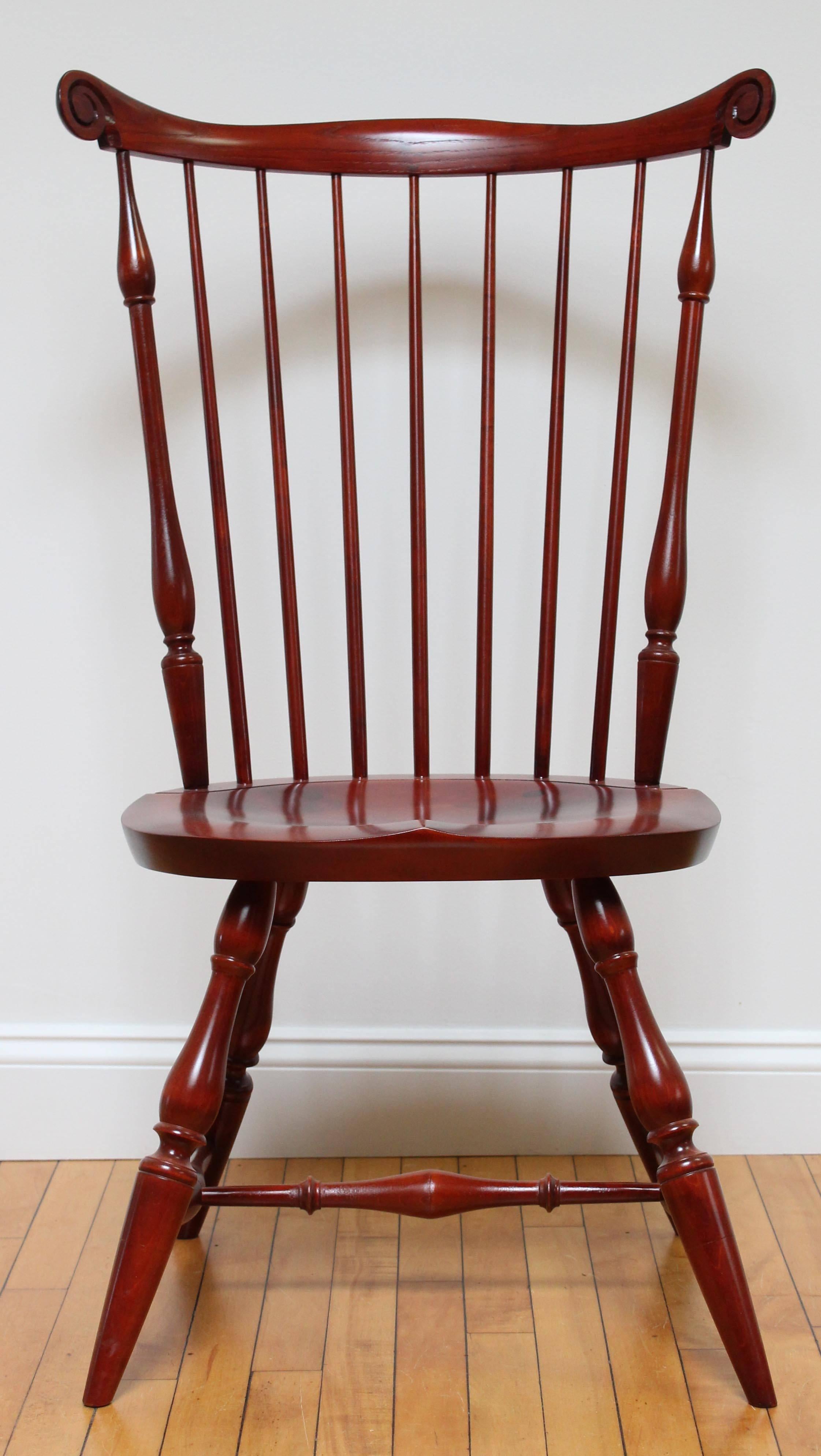 Largest fan back dining chair style
Proportions taken from chairs originating on Nantucket island
Regional adaptations showcase wide leg splay
Oval seat with feature-line
Tapered spindles
Shown: Maple seat / walnut stain

Overall: 25