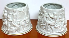 Pair of Naples/Capodimonte Porcelain Blanc de Chine Bacchanalian Cachepots