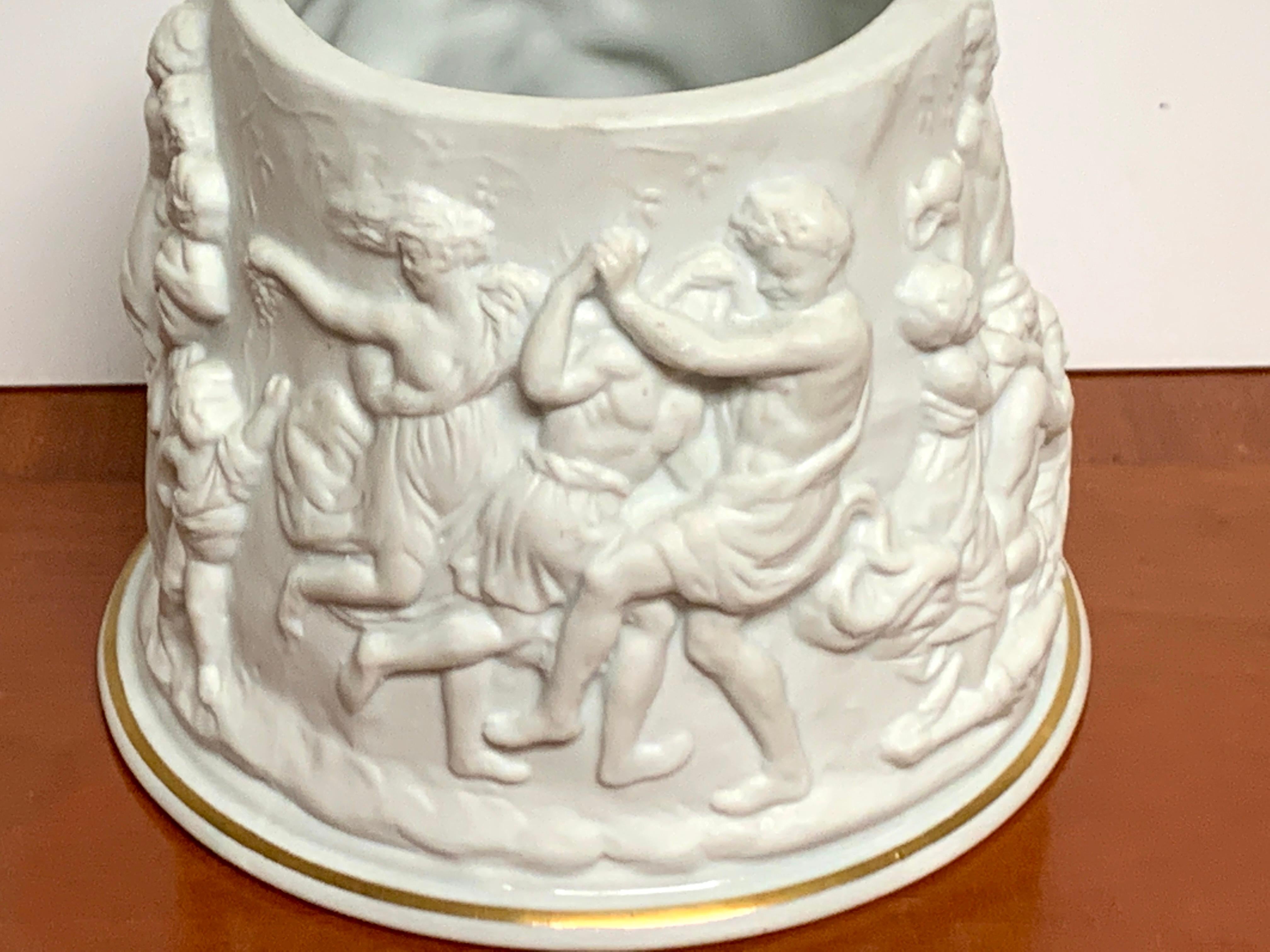 Gilt Pair of Naples/Capodimonte Porcelain Blanc de Chine Bacchanalian Cachepots