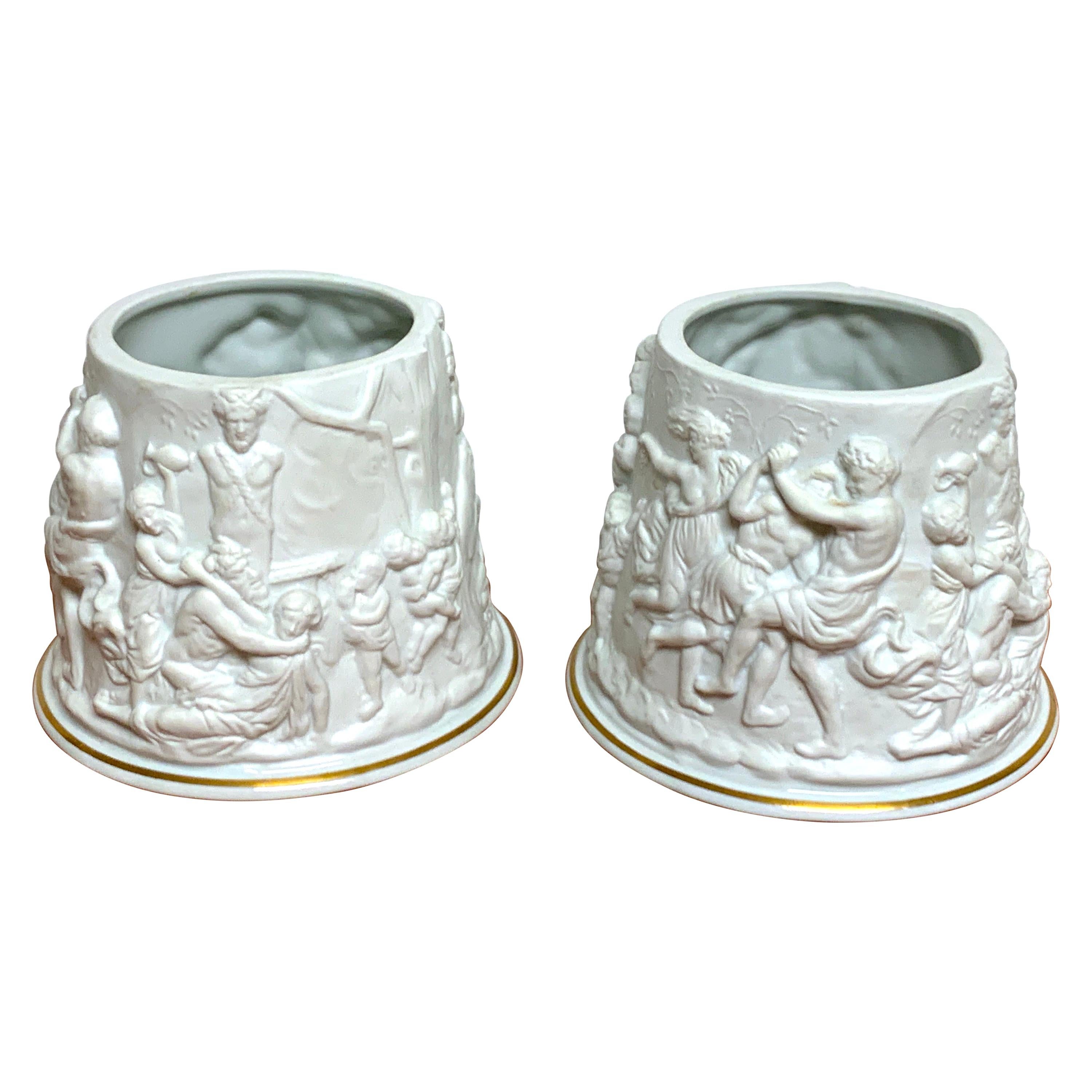 Pair of Naples/Capodimonte Porcelain Blanc de Chine Bacchanalian Cachepots