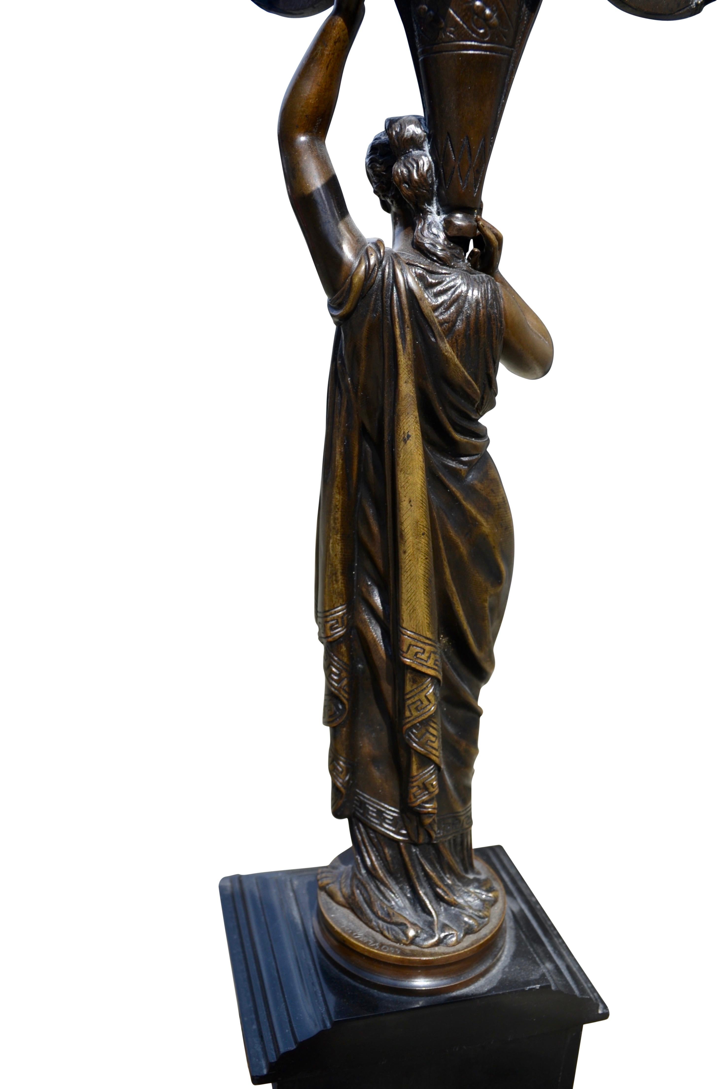 Pair of Napolean III Patinated Bronze Figural Candelabra For Sale 7