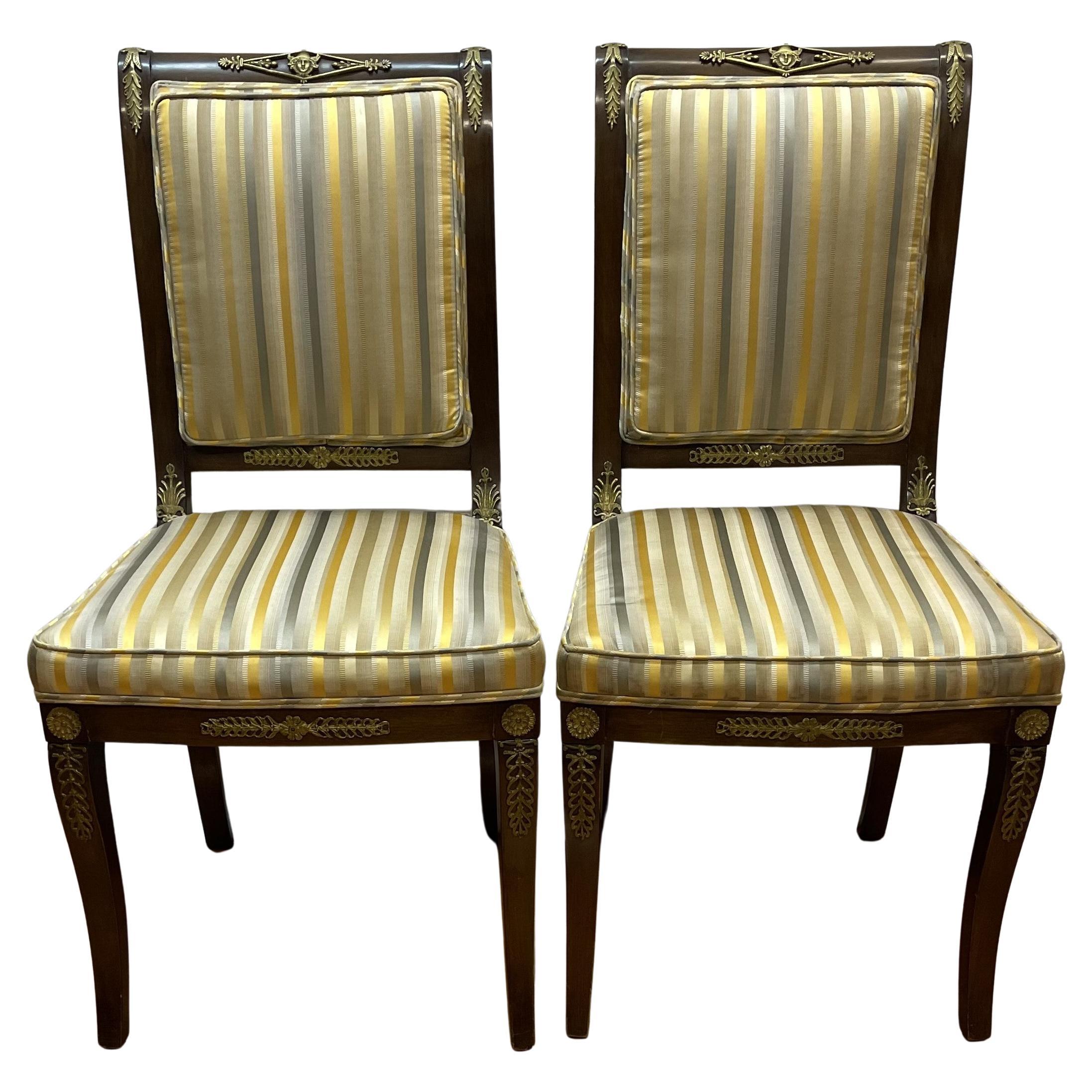 Pair of Napoleanic - style stripped side chairs  For Sale