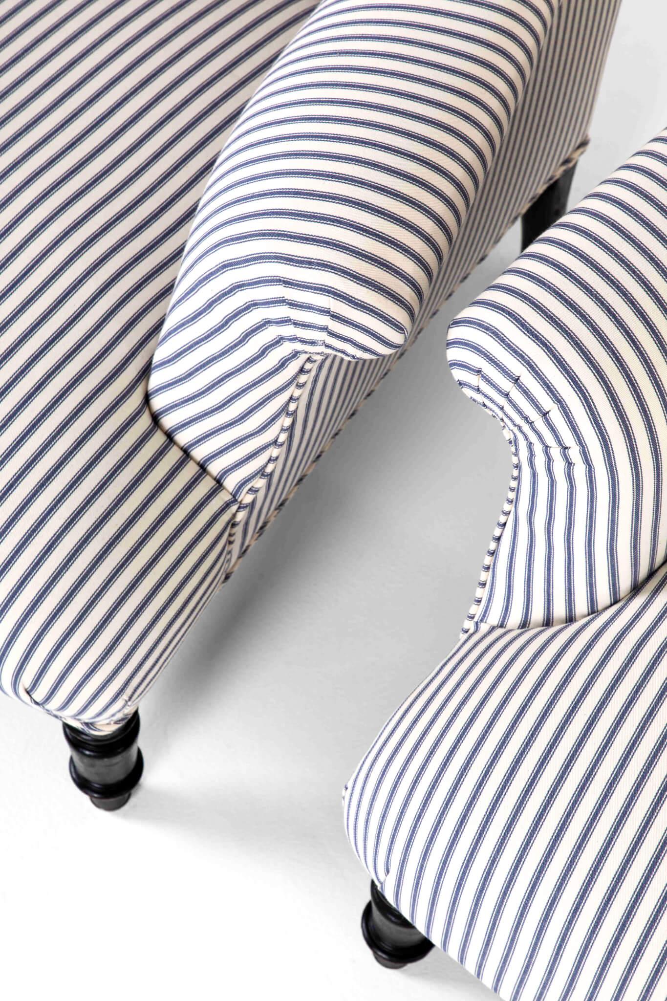 Pair of Napoleon armchairs in Blue Ticking 2