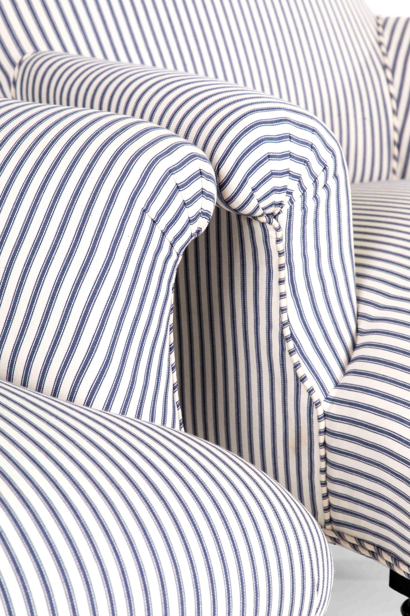 19th Century Pair of Napoleon armchairs in Blue Ticking