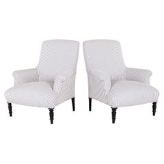 Pair of Napoleon armchairs in Blue Ticking