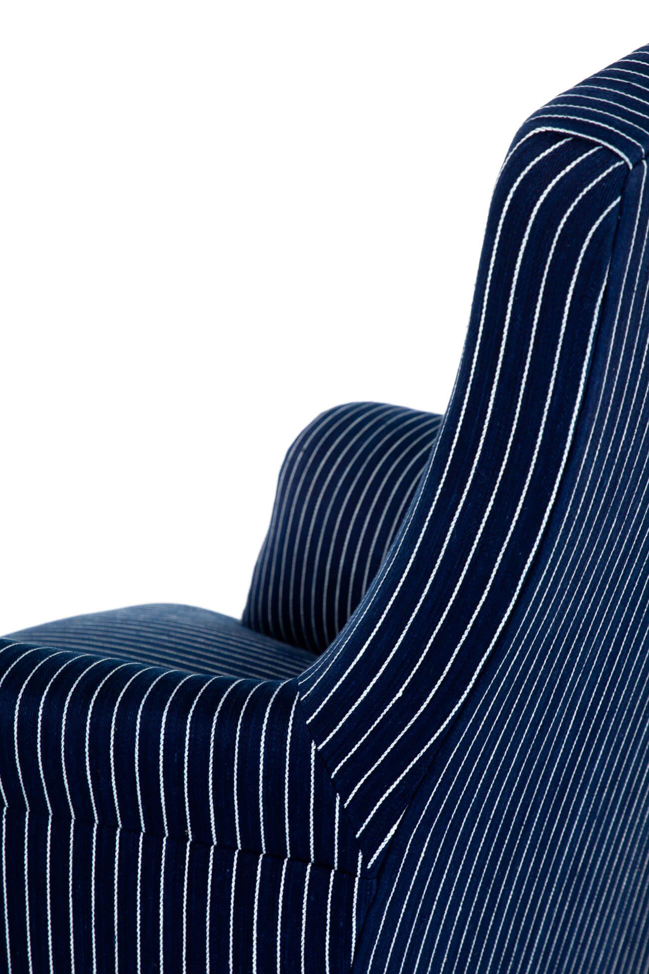 Pair of Napoleon armchairs in Woven Navy Stripe For Sale 2