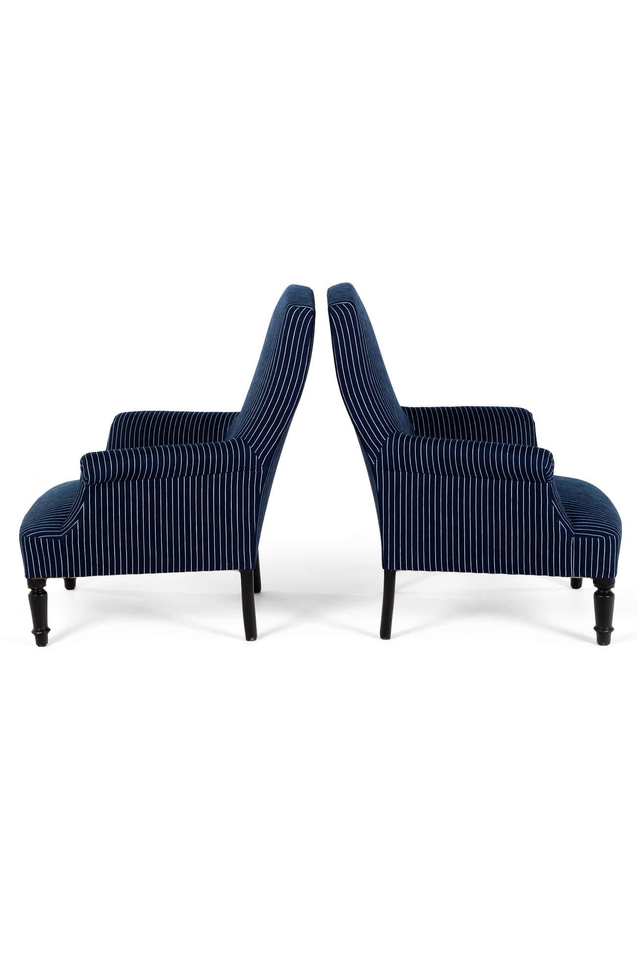 French Provincial Pair of Napoleon armchairs in Woven Navy Stripe For Sale