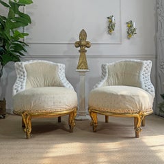 Pair of Napoleon III 19th Century French Giltwood Crapaud (toad) Chairs