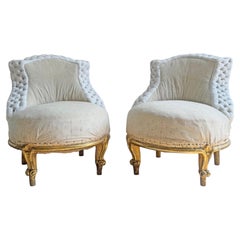 Pair of Napoleon III 19th Century French Giltwood Crapaud (toad) Chairs