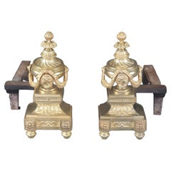 Pair of Napoleon III Andirons in Gilt Bronze