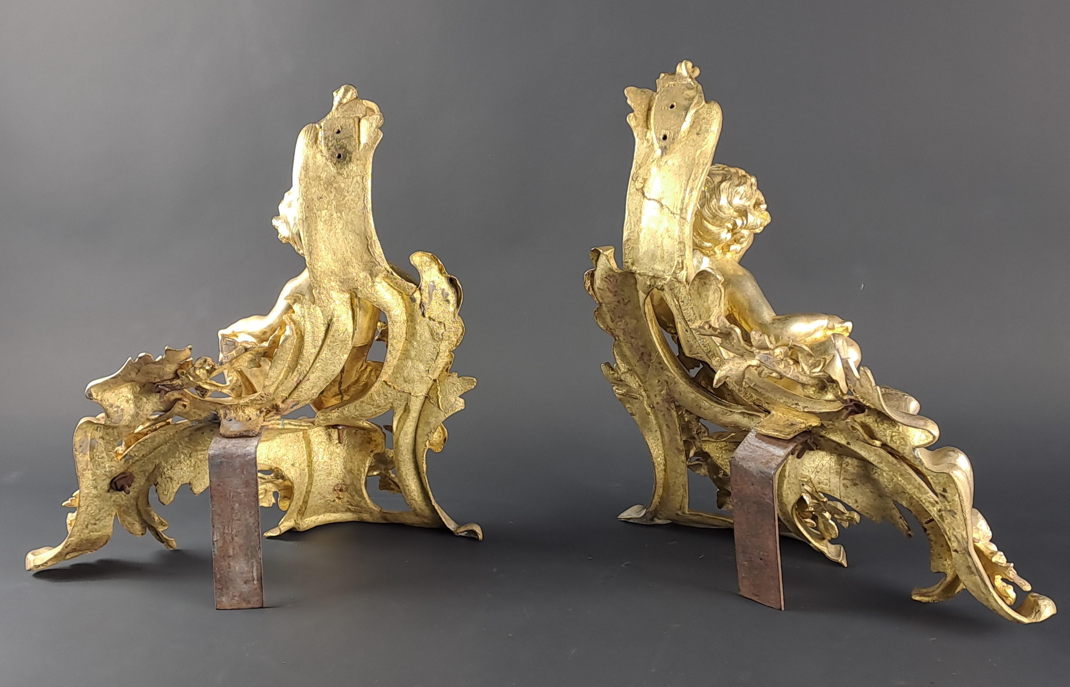Pair Of Napoleon III Andirons With Putti In Gilded Bronze For Sale 5