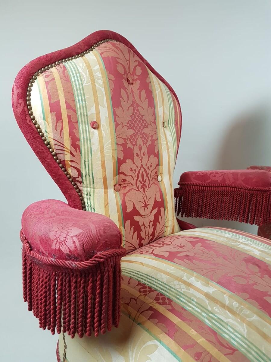 Fabric Pair Of Napoleon III Armchairs For Sale