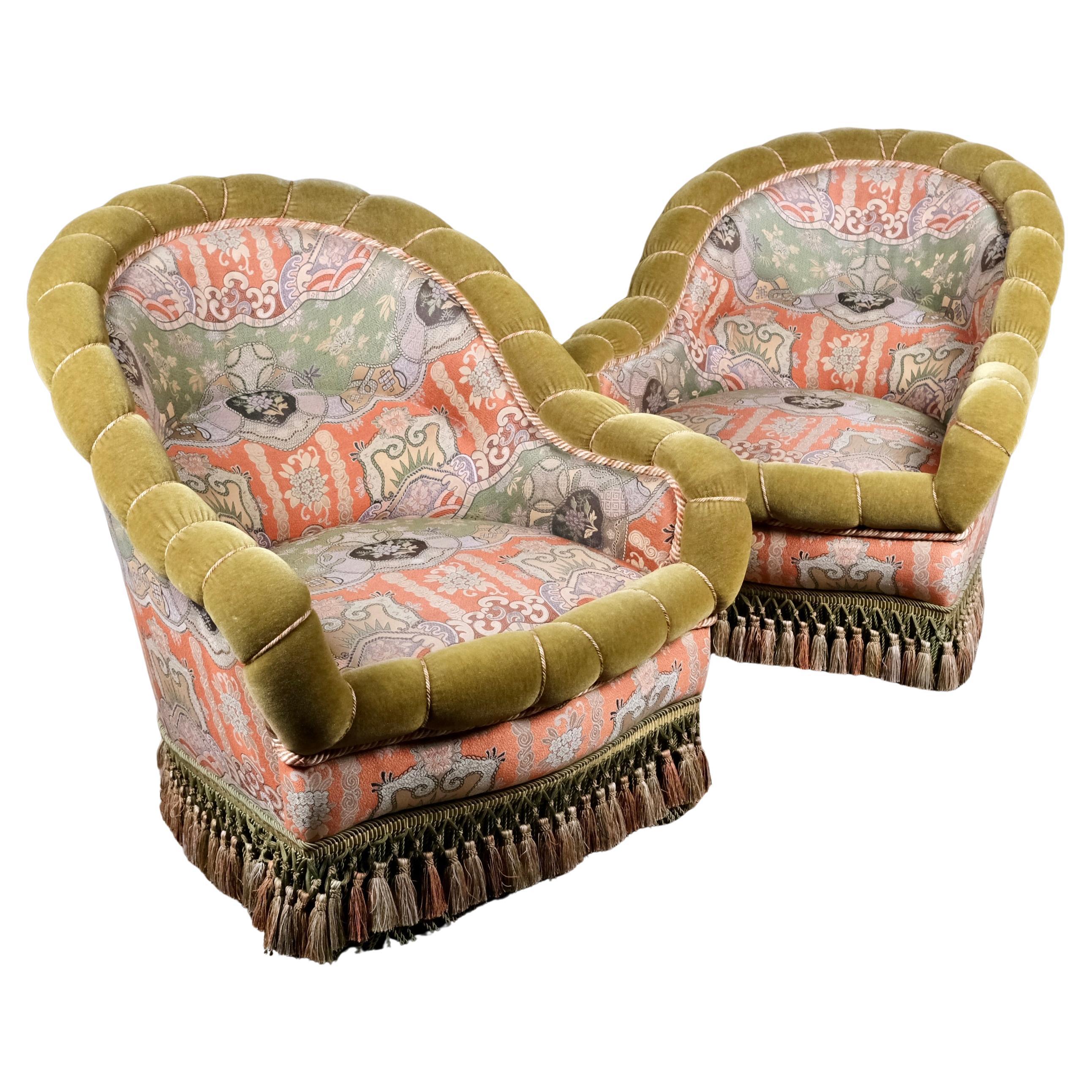 Pair of Napoleon III armchairs in the style of Madeleine Castaing, France, XIXe