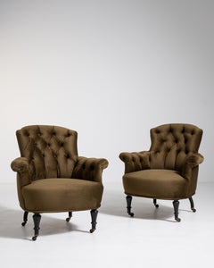 Pair of Napoleon III Armchairs with Velvet Upholstery