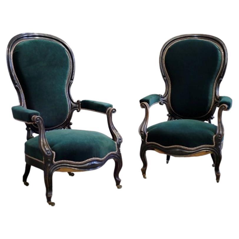 Pair of Napoleon III Balloon Backed Armchairs