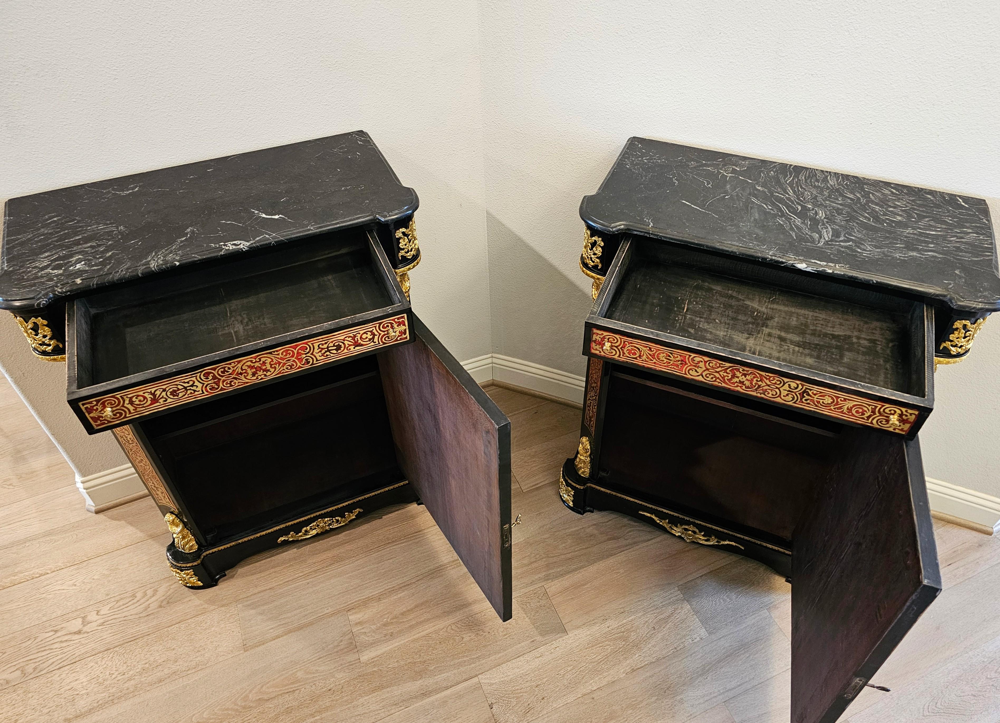 Pair of Napoleon III Boulle Style Cut Brass Marquetry Cabinets For Sale 5