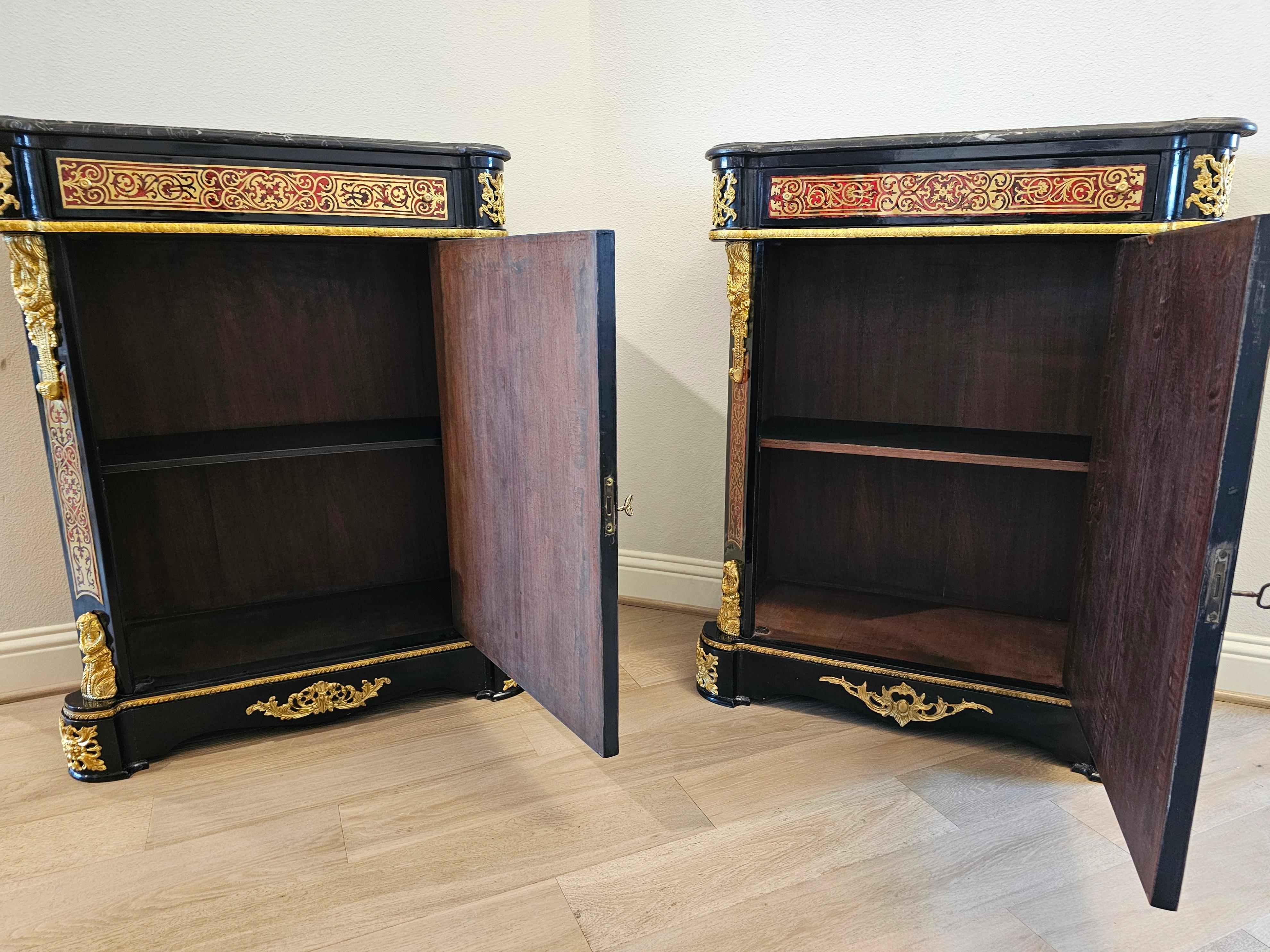 Pair of Napoleon III Boulle Style Cut Brass Marquetry Cabinets For Sale 6