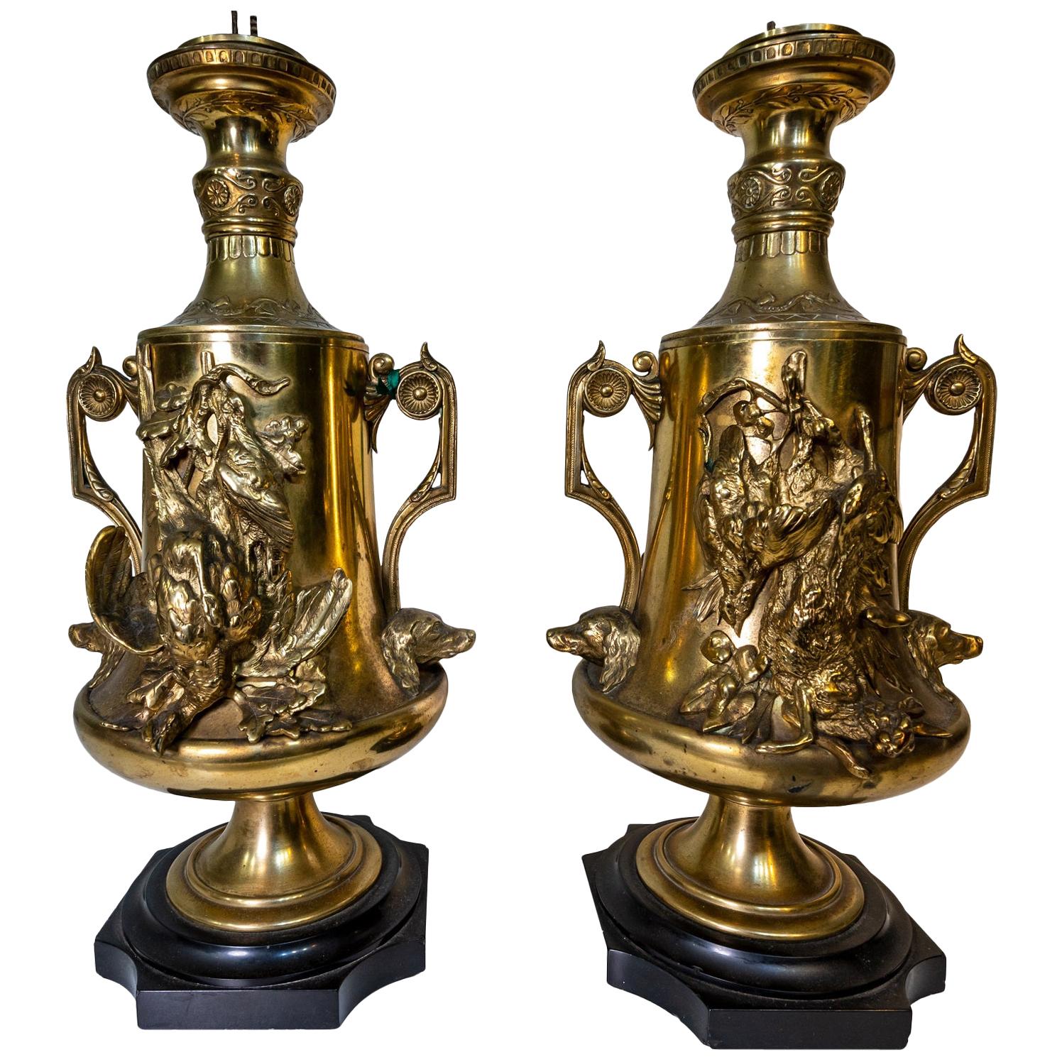 Pair of Napoleon III Brass Gas Lamps, France For Sale