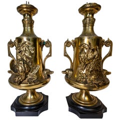 Pair of Napoleon III Brass Gas Lamps, France