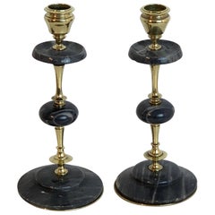 Pair of Napoleon III Brass & Marble Candlesticks