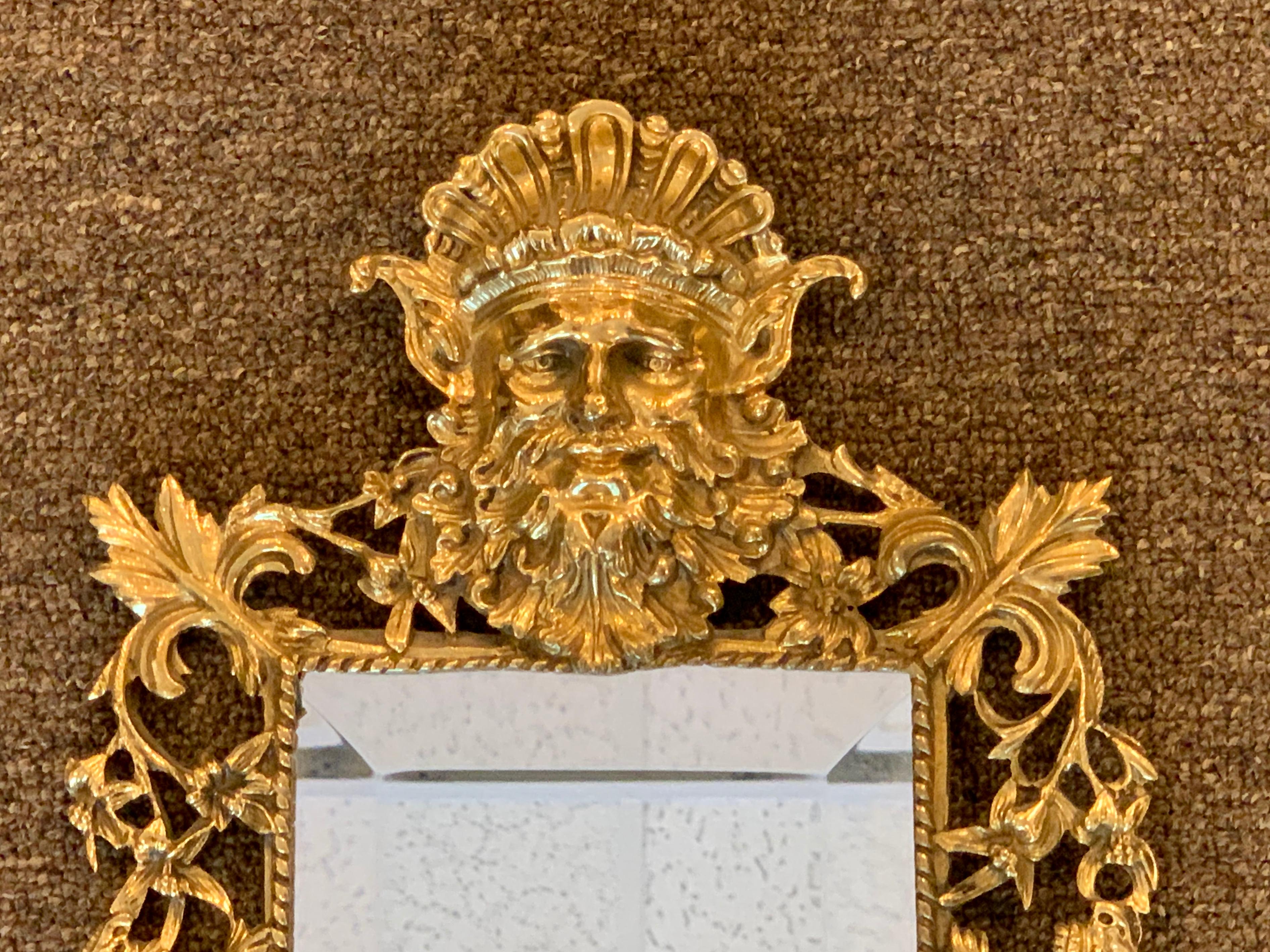 19th Century Pair of Napoleon III Brass Neptune Motif  Mirrors For Sale