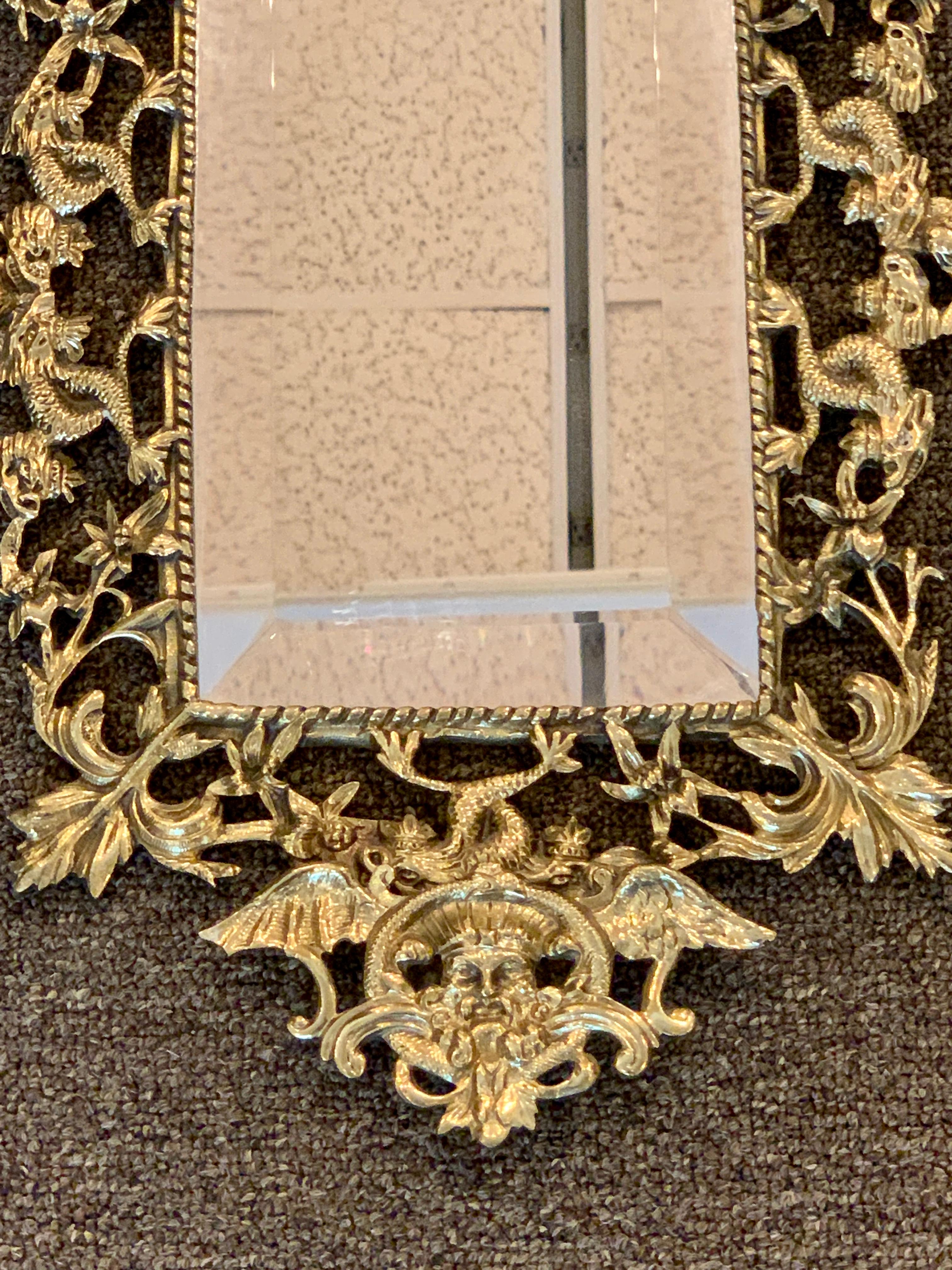 Pair of Napoleon III Brass Neptune Motif  Mirrors For Sale 1