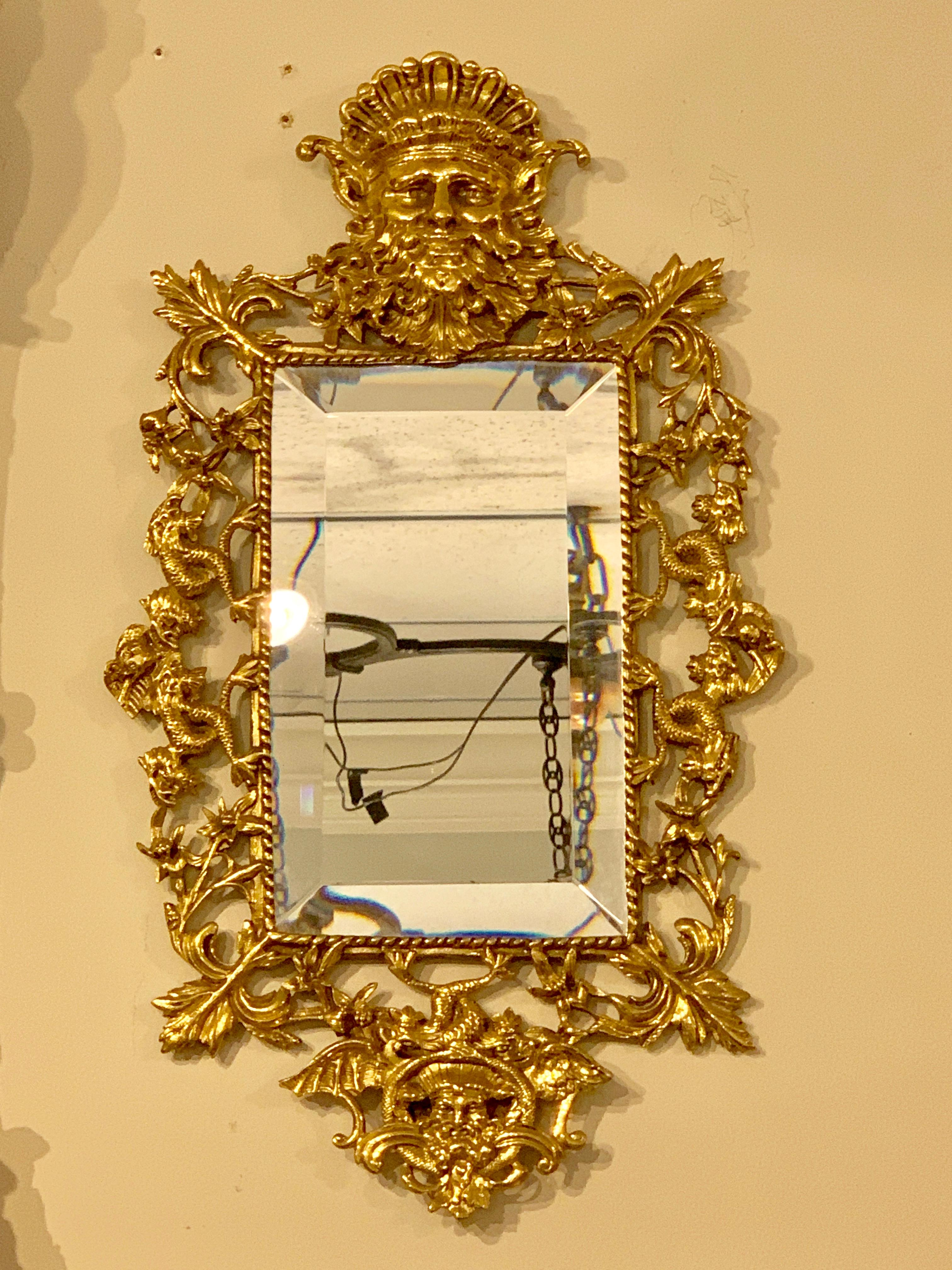 Pair of Napoleon III Brass Neptune Motif  Mirrors For Sale 4