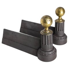 Pair of Napoléon III Brass 
Wrought Iron Andirons, France, circa 1900