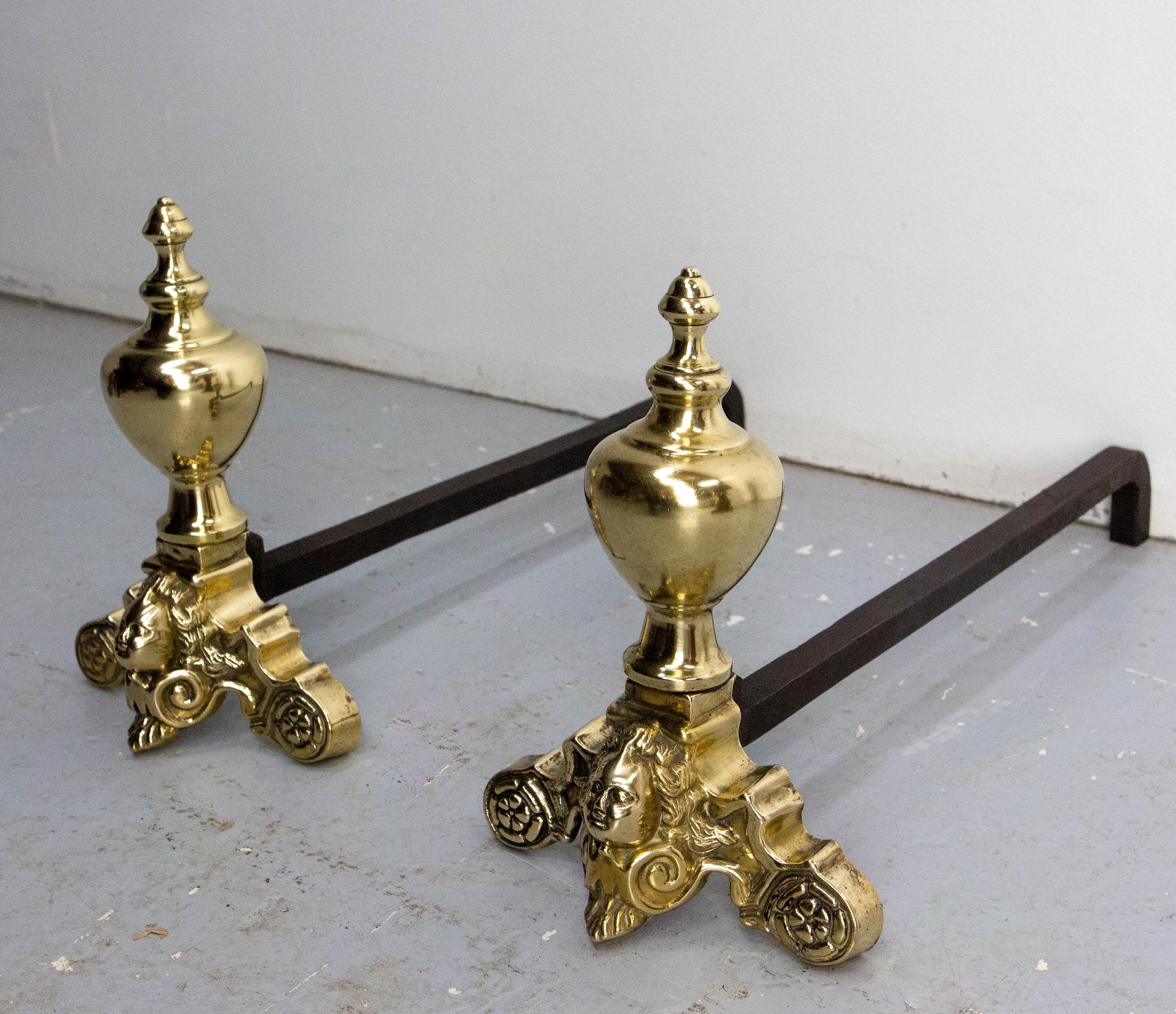 Napoleon III Pair of Napoléon III Brass & Wrought Iron Cherubs Andirons, France, c 1890 For Sale