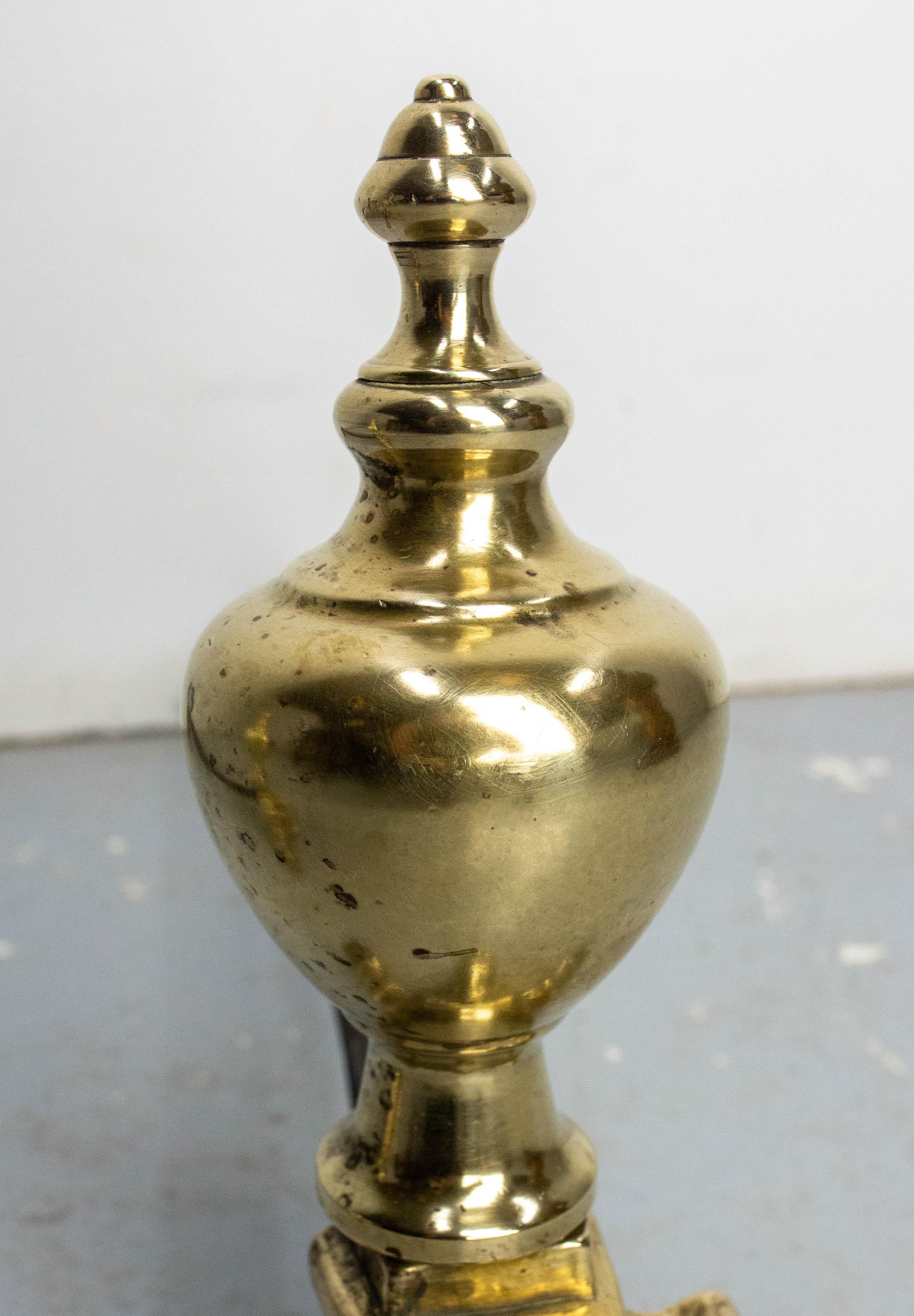 Pair of Napoléon III Brass & Wrought Iron Cherubs Andirons, France, c 1890 For Sale 2