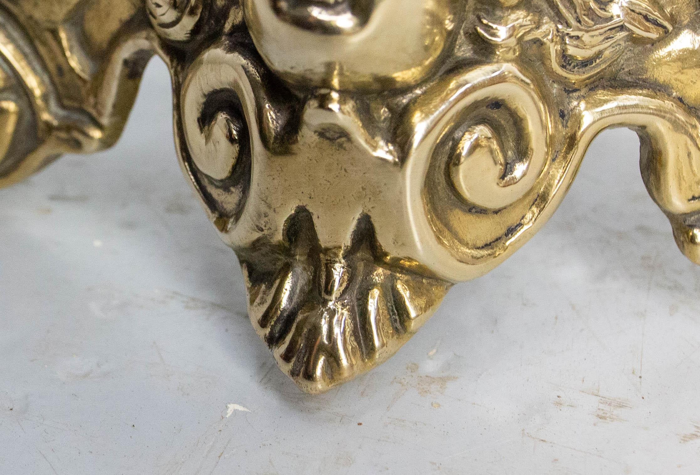 Pair of Napoléon III Brass & Wrought Iron Cherubs Andirons, France, c 1890 For Sale 3