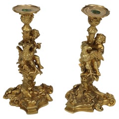 Pair of Napoleon III Bronze Candlesticks, French 19th Century