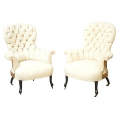 Pair of Napoleon III Buttoned Spoon Back Armchairs