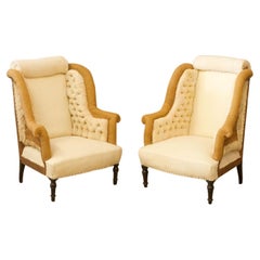 Antique Pair of Napoleon III buttoned wingback armchairs