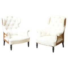Pair of Napoleon III Buttoned Wingback Armchairs