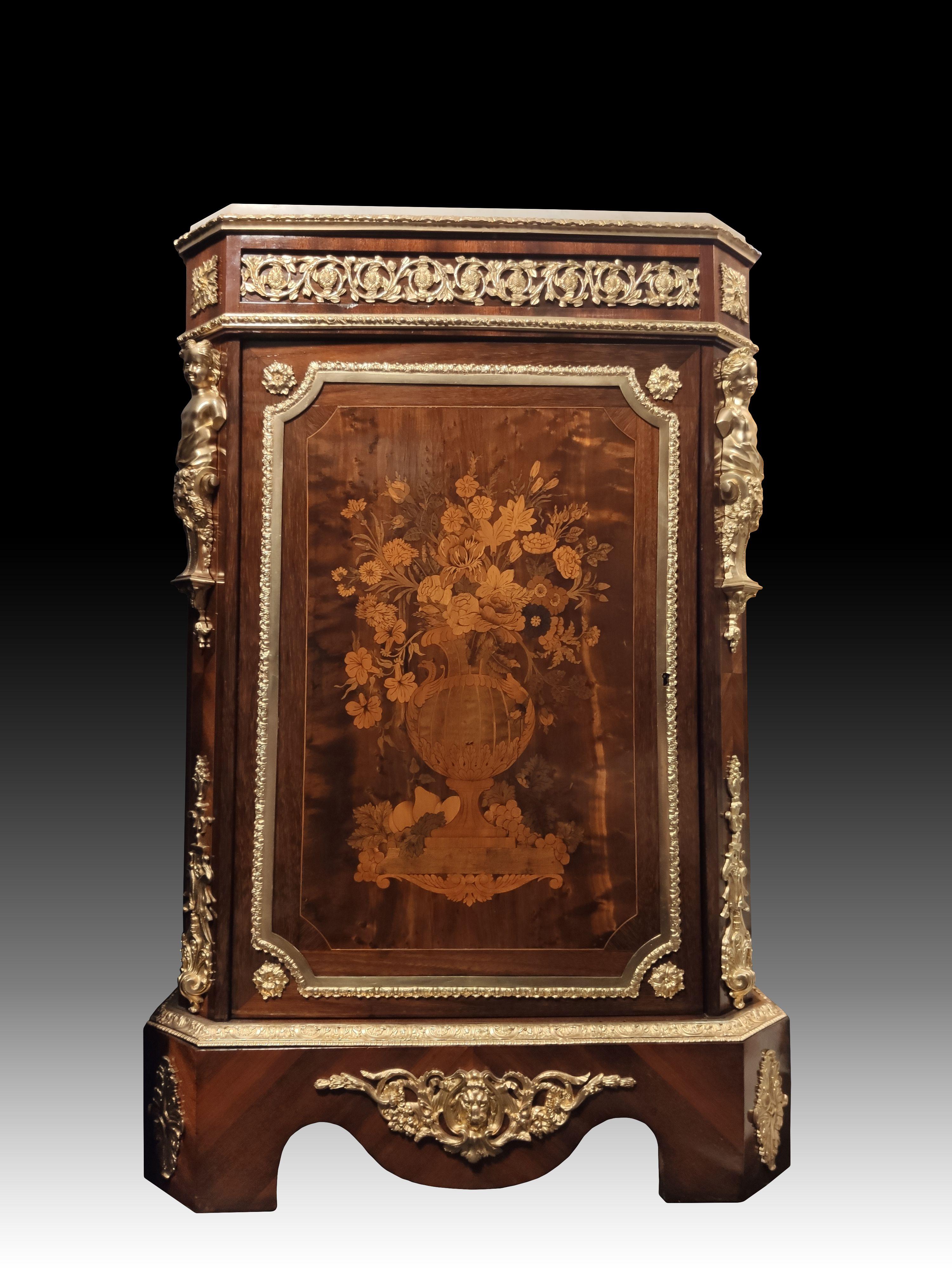 French Pair of Napoleon III Cabinets with Rich Decoration in Wood Marquetry 19th Centur