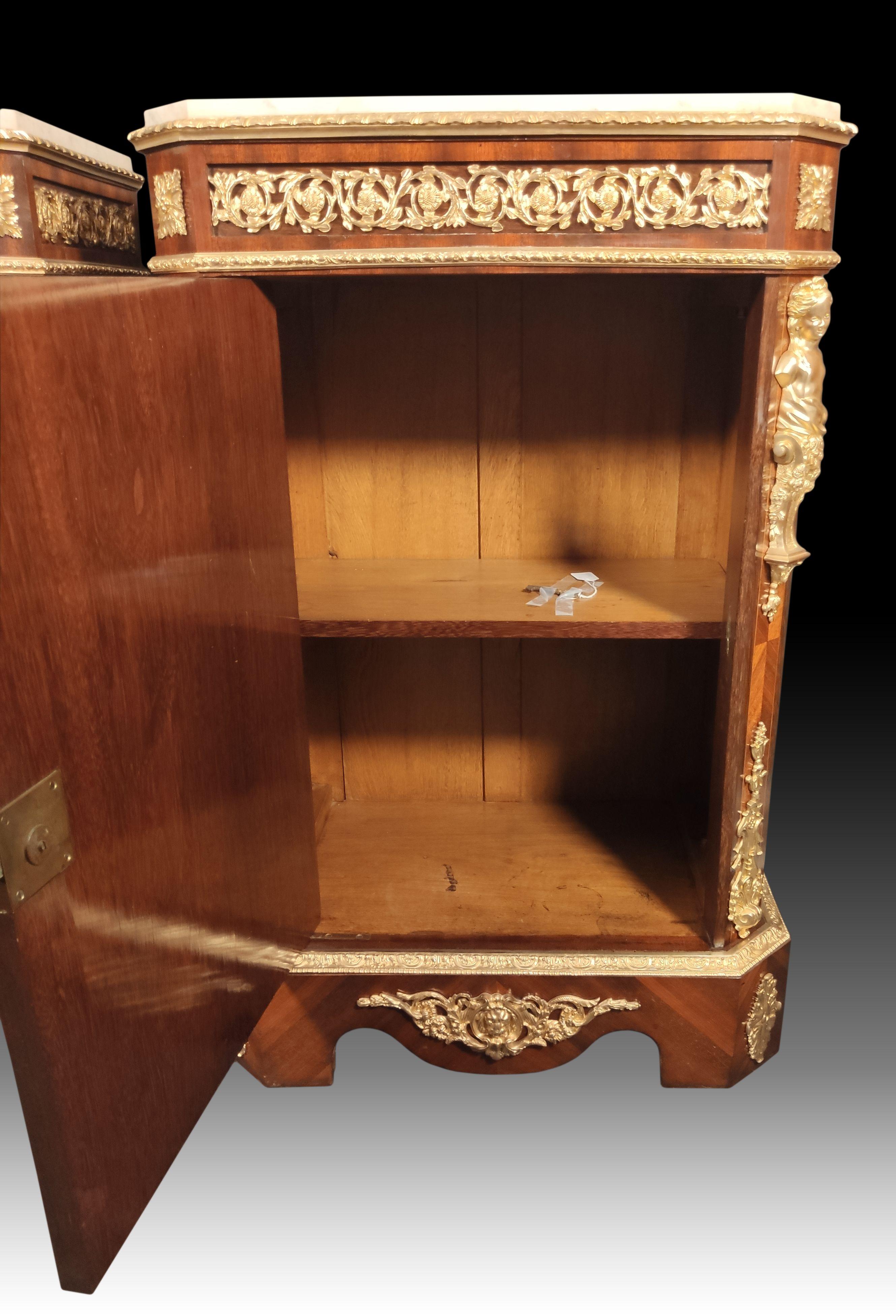 Hand-Crafted Pair of Napoleon III Cabinets with Rich Decoration in Wood Marquetry 19th Centur