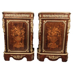 Used Pair of Napoleon III Cabinets with Rich Decoration in Wood Marquetry 19th Centur