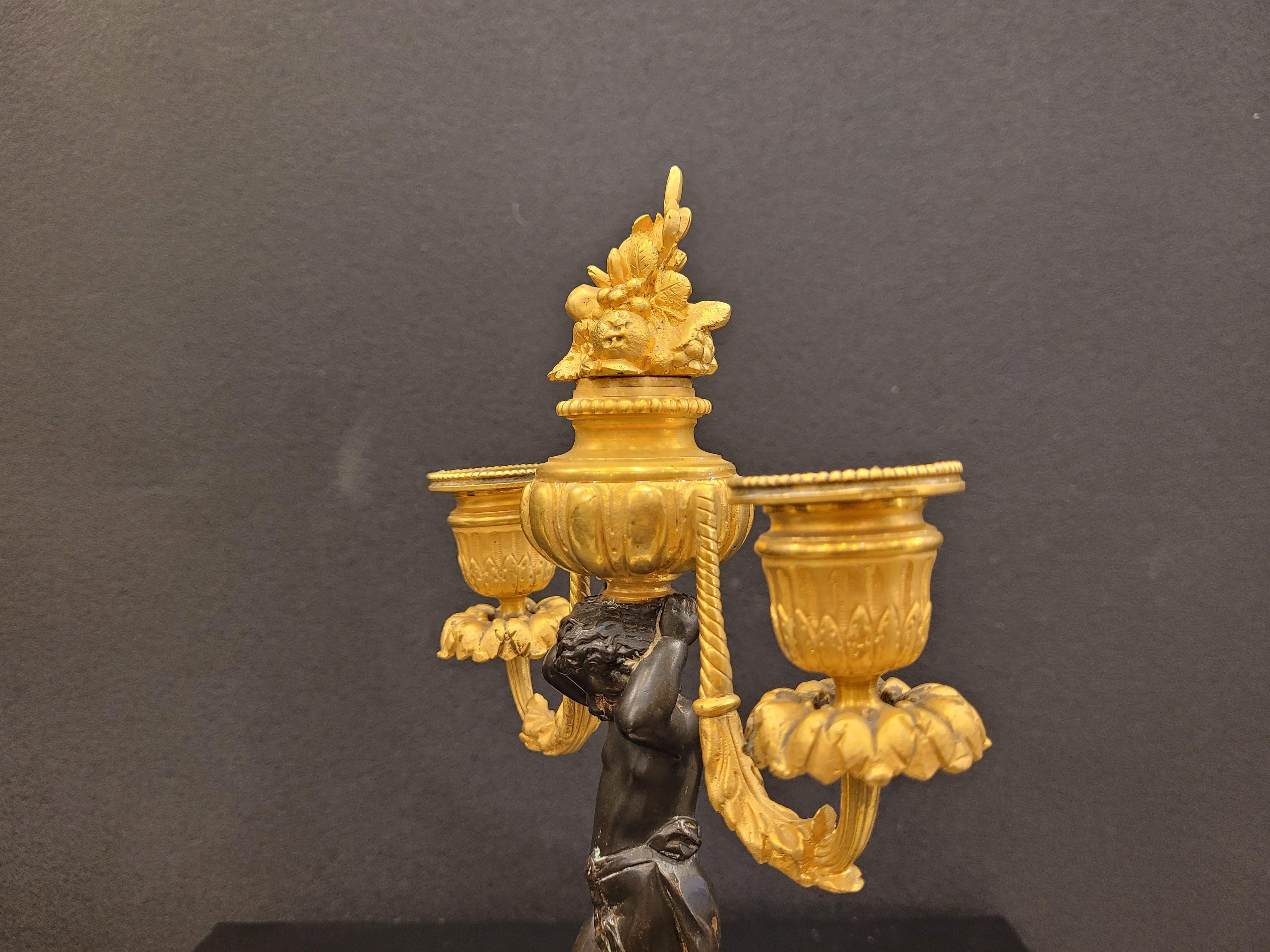 Pair of Napoleon III Candelsticks in Ormolu Putti, Bronze, Ormolu Marble France in vendita 9