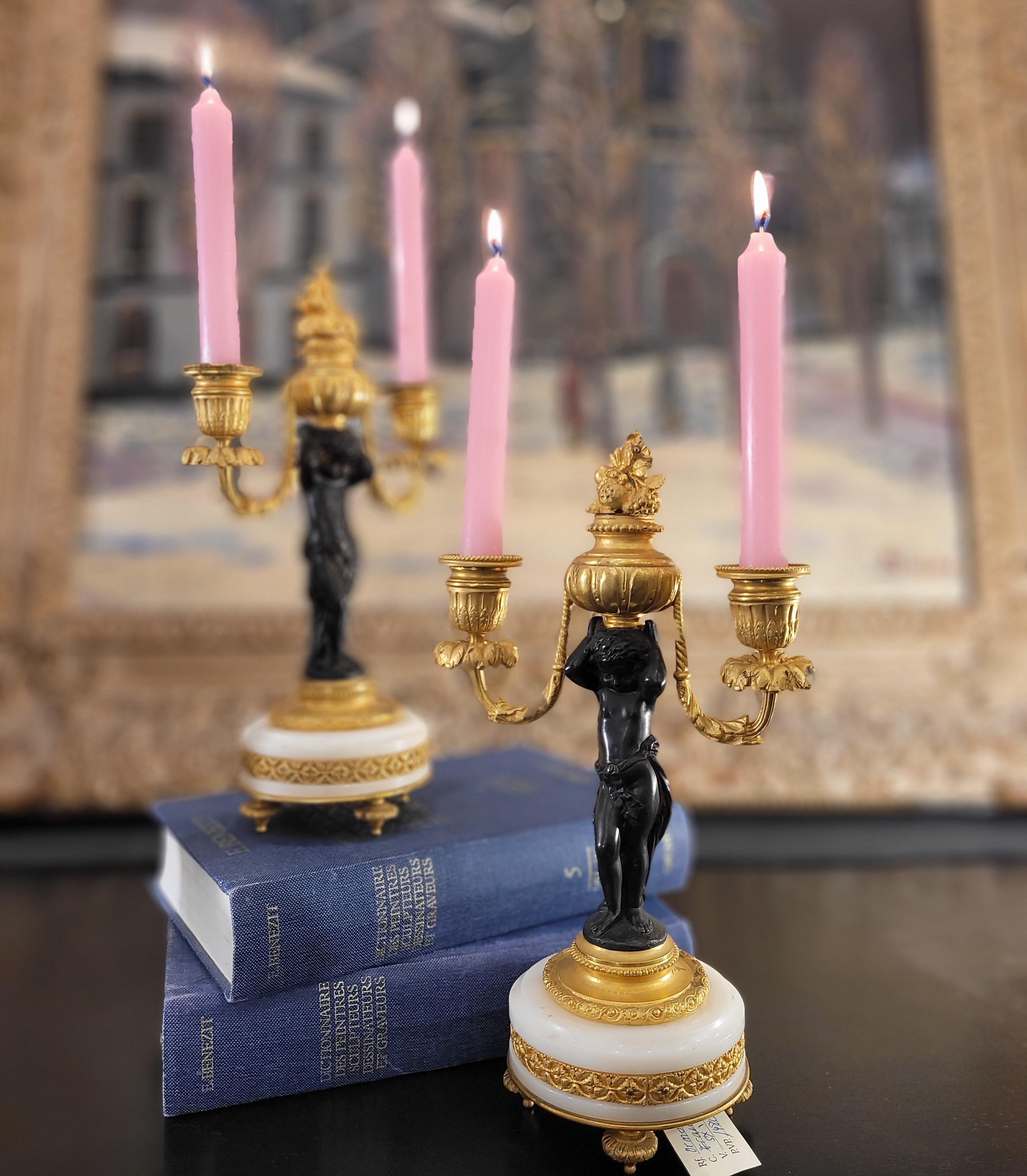 Pair of Napoleon III Candelsticks in Ormolu Putti, Bronze, Ormolu Marble France in vendita 10